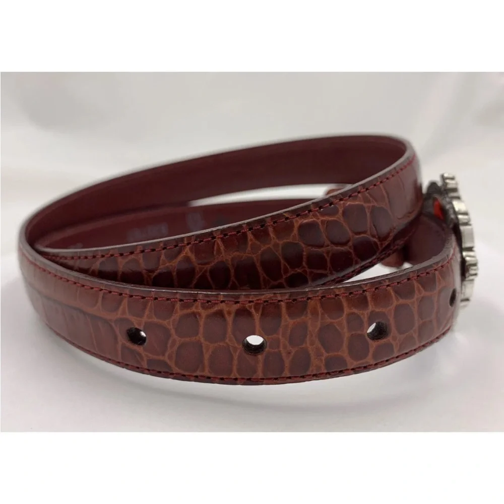 Brighton Red Leather Belt with Silver Accents